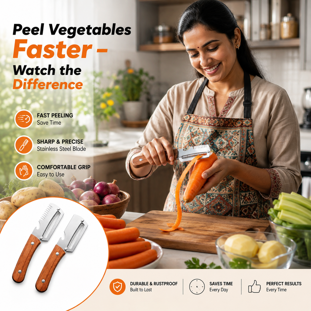 SAZILO™ Vegetable Peeler - Peel 40% Faster • Blade Stays Sharp 5+ Years • Comfortable Grip