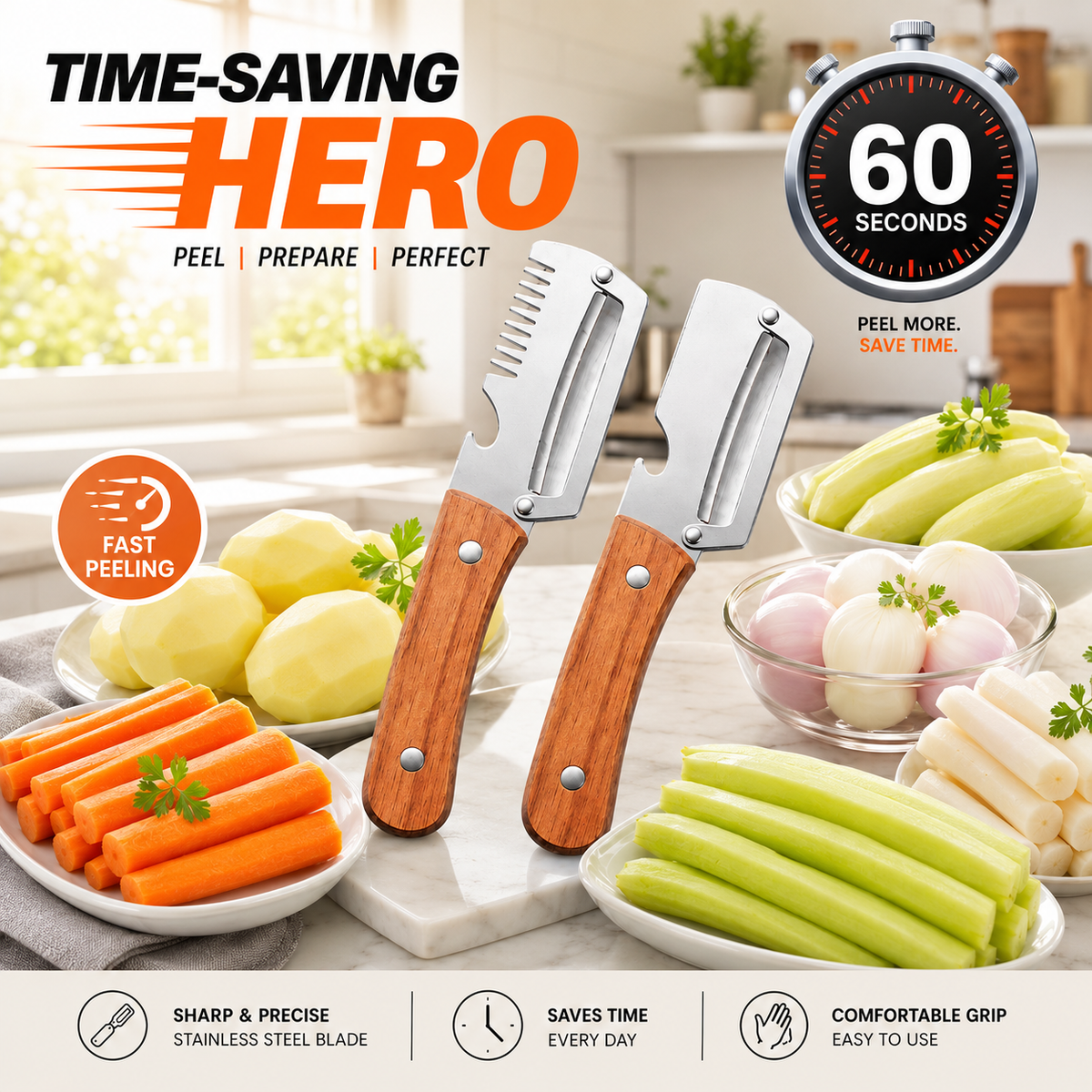 SAZILO™ Vegetable Peeler - Peel 40% Faster • Blade Stays Sharp 5+ Years • Comfortable Grip